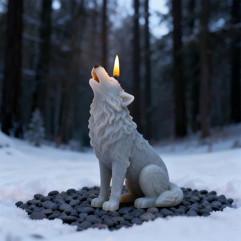Silicone Print for Wolf Shaped Candles on Snowy Moon, Fai-da-Te Stamp for Aromatherapy, Forest Style, Artistic Decoration Wild, Craft Tools