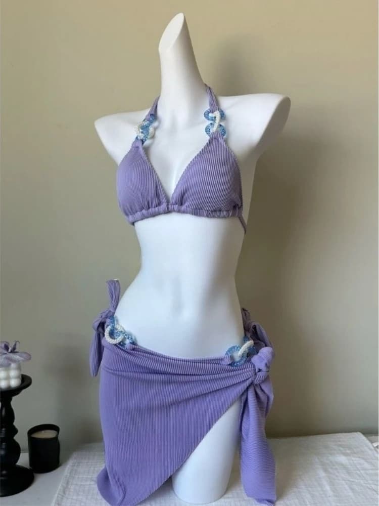 Set Bikini Viola Y2k Harajuku Sweet Spice Girls, Elegante e Sexy Costume da Bagno Estivo per Donna, Nuovo Stile da Spiaggia