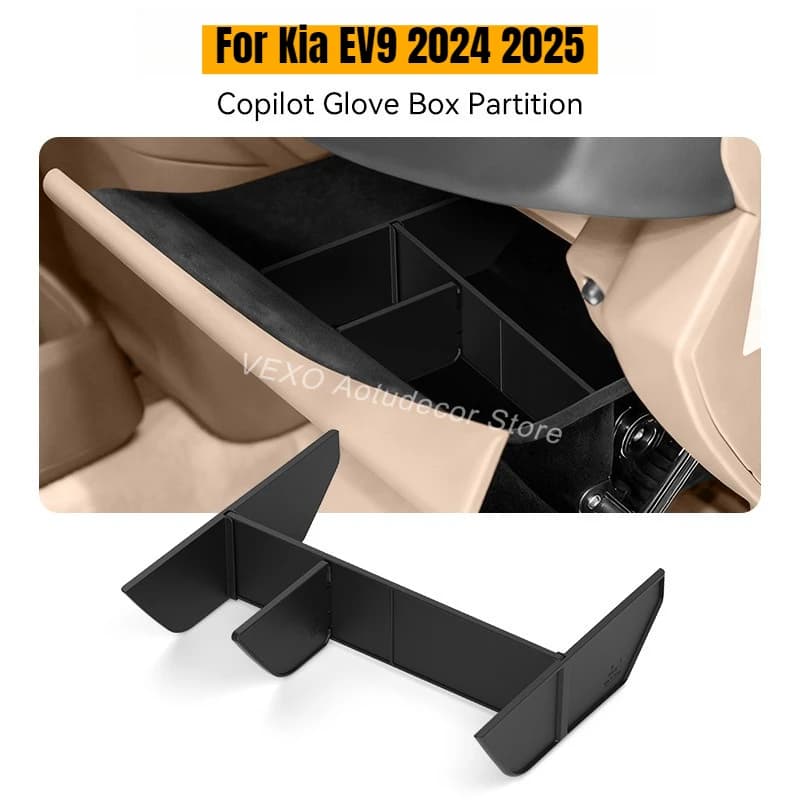 For Kia EV9 2024 2025 Gloves Box Divider Pad Passenger Seat Storage Organizer Gloves Box Partition Electric Vehicle Accessories