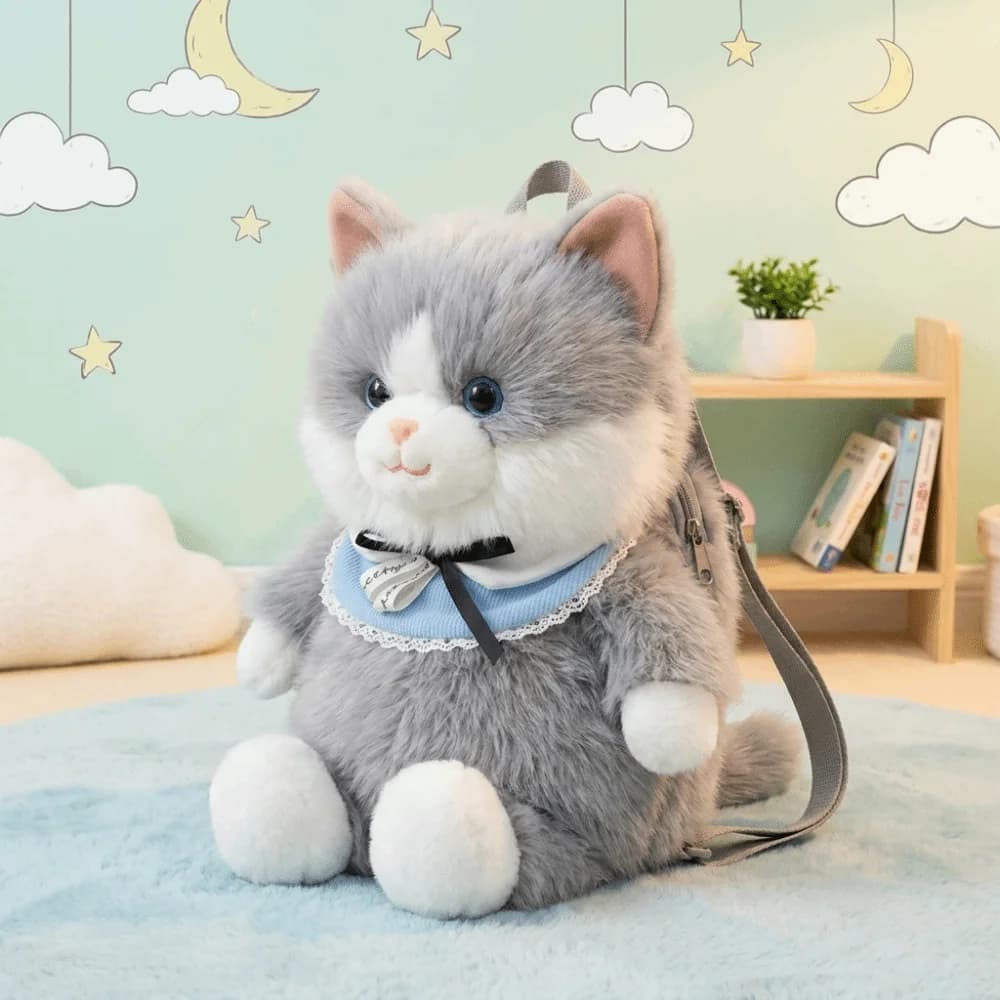 New Fur Material Backpack Large Capacity Lifelike Stuffed Animal Bag Fluffy Soft Ragdoll Cat School Bag Birthday Gift