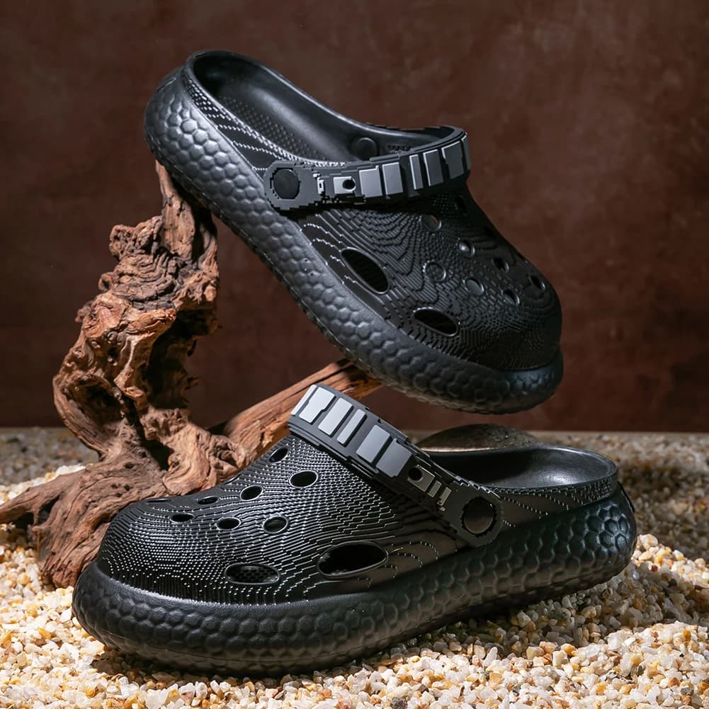 Men's shoes with EVA sole, adjustable buckle, plateau, anti-slip, breathable, high quality, beach and outdoor activities.
