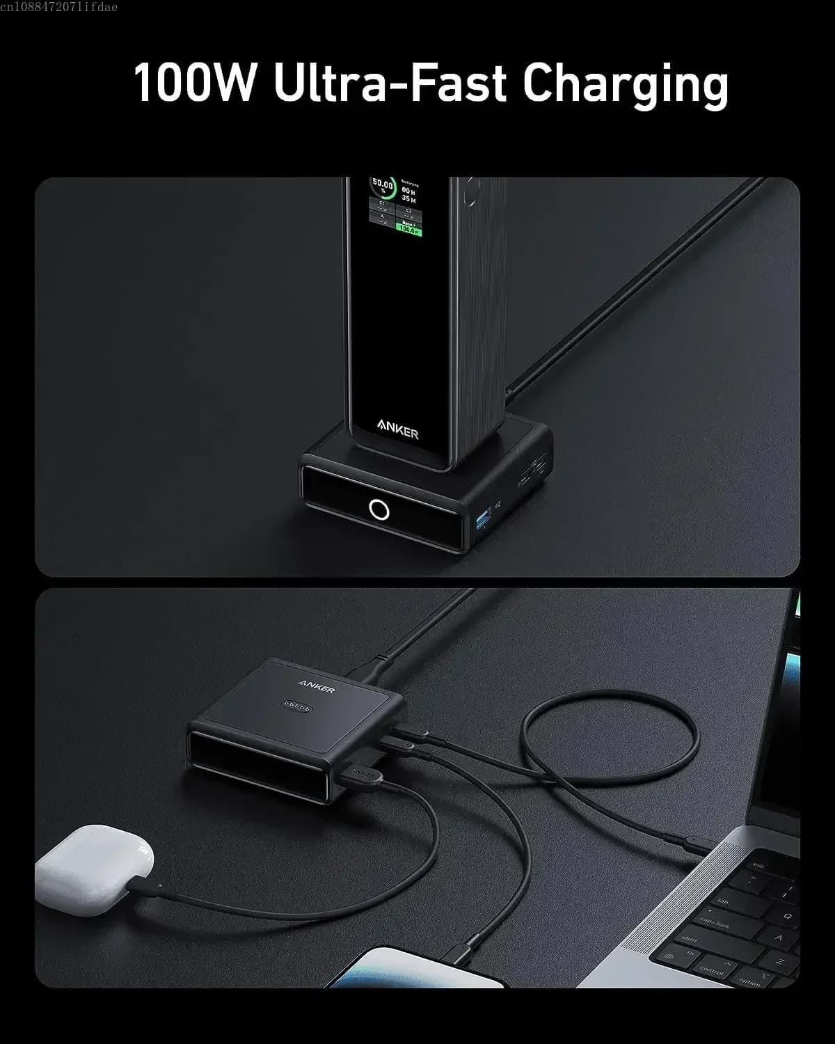 Base di ricarica Anker, ricarica rapida da 100 W con 4 porte, per power bank Anker Prime