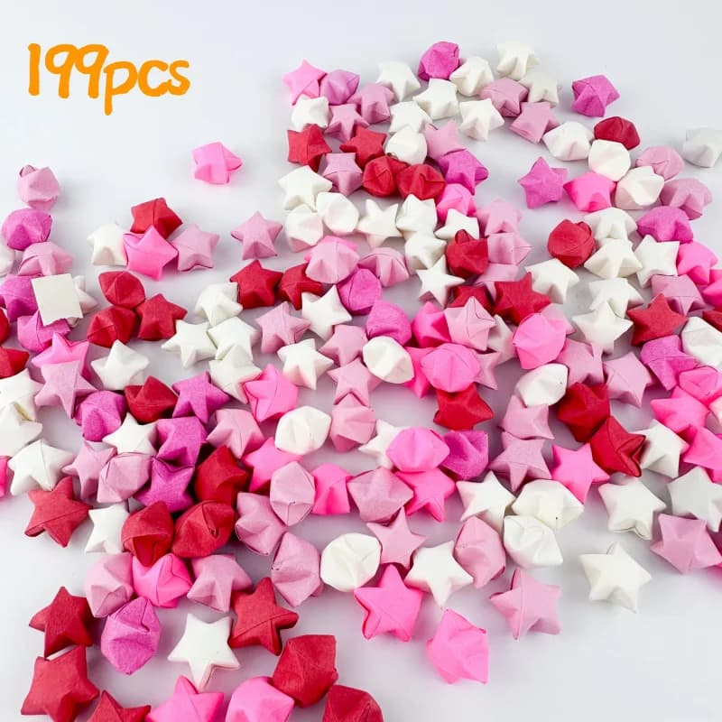 199Pcs Gradient Origami Lucky Star DIY Blessing Paper Stars, Handmade Gift for Family Friends Home Decor Ornament