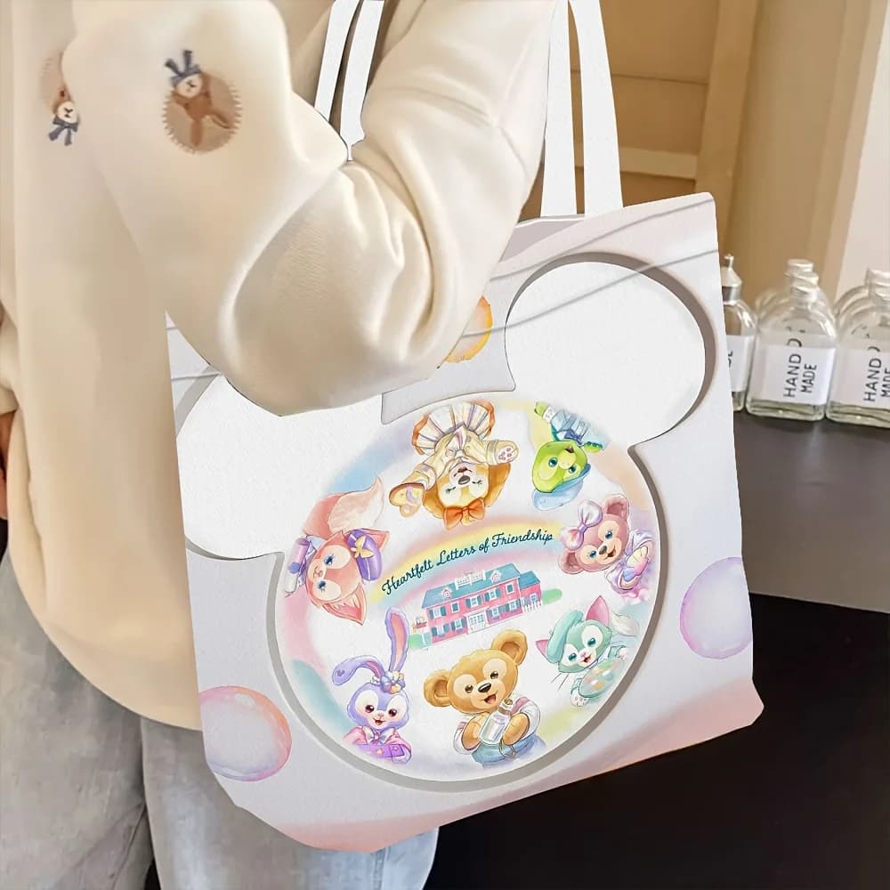 1 borsa tote stampata a tema Duffy and Friends Mickey Head, borsa per la spesa riutilizzabile, adatta per l'uso quotidiano, shopping, scuola, viaggi