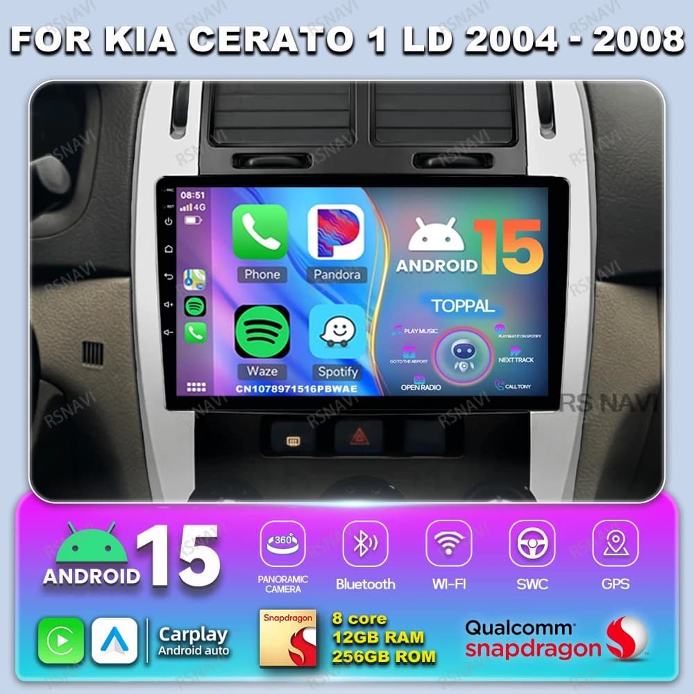 Car Radio Android 14 For Kia Cerato 1 LD 2004 - 2008 Multimedia WIFI+4G Qualcomm Viedo Player AUTO IPS DVD BT Snapdragon Systems