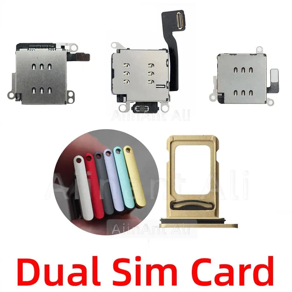 AiinAnt Original Double Dual Sim Card Reader Connector Flex Cable Tray Slot Holder Adapter Repair Phone pezzi di ricambio For iPhone XR 11 12 13 Pro Max