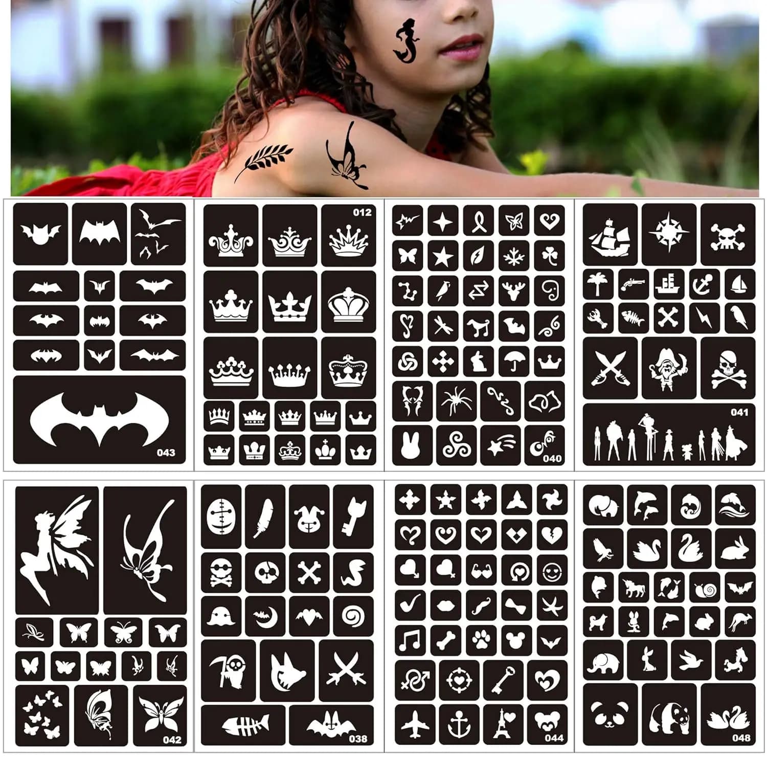 Narkasy Stencils Kit 3/5/10/20Sheet Temporary Tattoos Stencils for Kids, Face and Body Paint Stencils Kit, Girl Boy Glitter