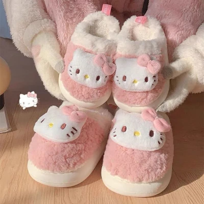 Pantofole in cotone Hello Kitty Kuromi da donna, nuove e carine, alla moda, calde, da casa, in peluche, antiscivolo, kawaii