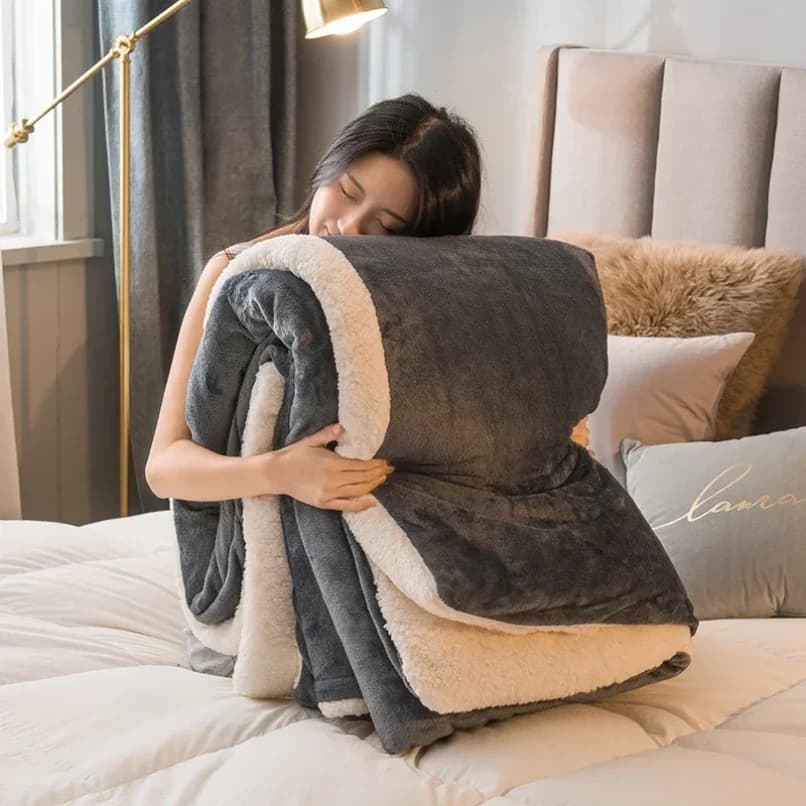 Coperta in lana calda per l'inverno, coperta da letto a doppia faccia, copripiumino matrimoniale, copriletto da campeggio, copriletto matrimoniale per letto.