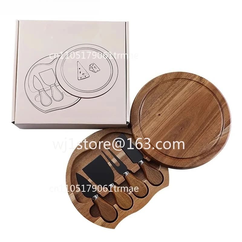 Wooden cutting board Cutting Scraper board Baked cheese board Knives and forks 4-piece set