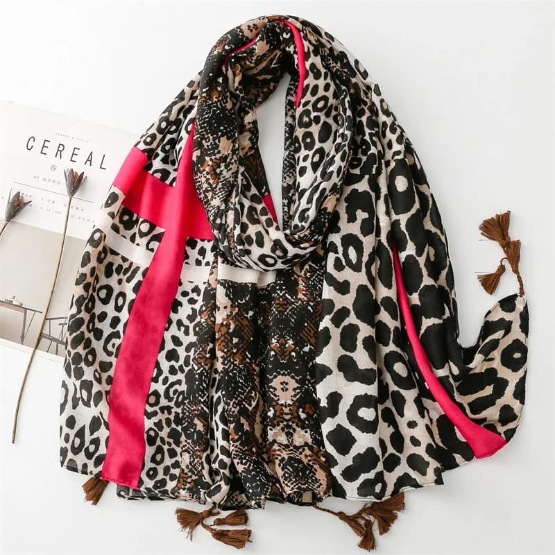 2025 Autunno Donna Sciarpa di cotone con stampa leopardata Scialle Nappa Protezione solare estiva Musulmano Hijab Viscosa Avvolgere Foulard 90 * 180 cm