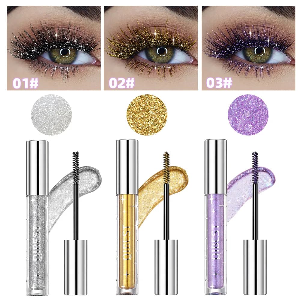Mascara glitterato viola oro nastro ad asciugatura rapida lunga durata impermeabile arricciatura ciglia spesse lucide trucco mascara diamante sexy