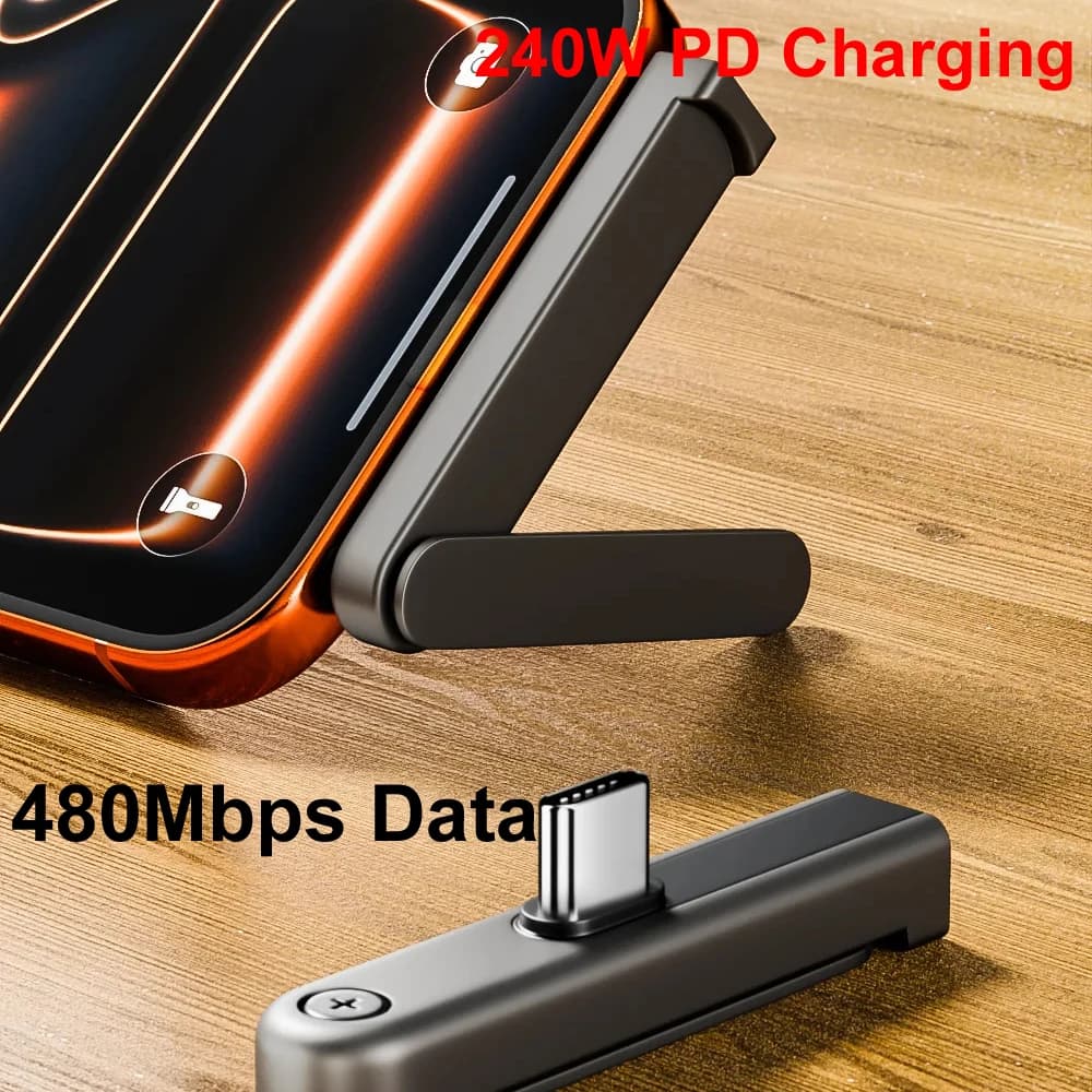 Caricatore USB Type-C da 240W con Ricarica Rapida PD, Supporto Pieghevole per Telefono, Compatibile con iPhone 15 16 17 Samsung OTG, Sincronizzazione Dati 480Mbps
