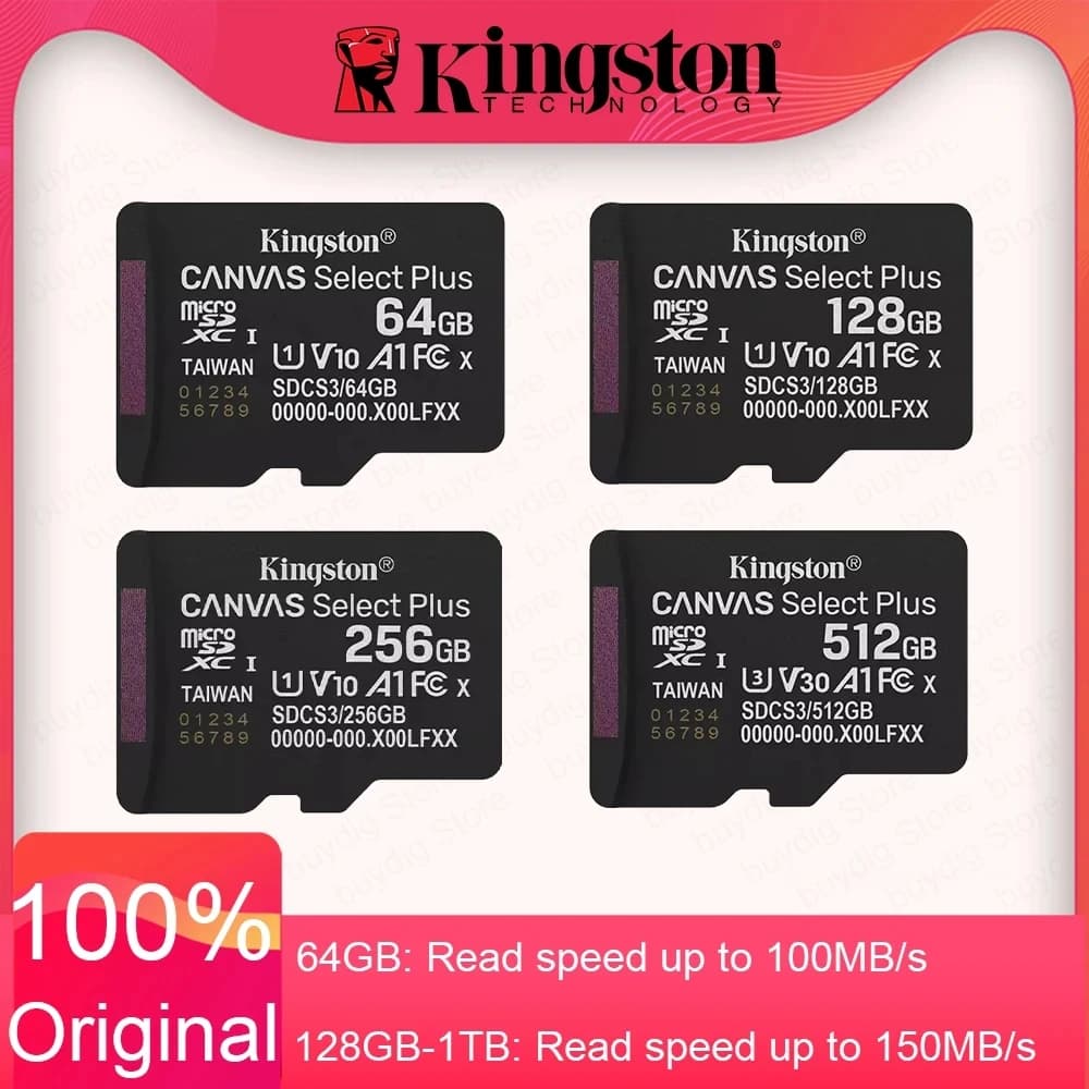 Scheda Micro SD Kingston Canvas Select Plus 32GB 64GB 128GB 256GB 512GB Scheda di memoria C10 A1 Flash Card fino a 100MB/s di velocità di lettura TF Card