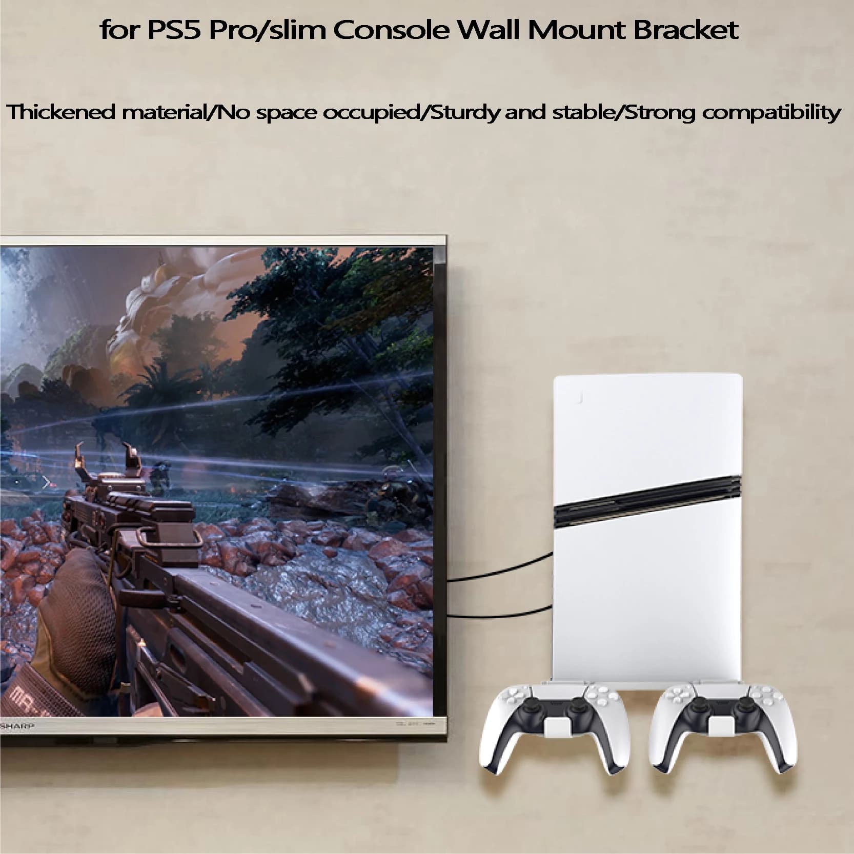 Wall Mount Bracket Base with Controller Holder Wall Hanging Stand for PS5 Pro/for ps5 Slim Digital Edition and Disc Edition