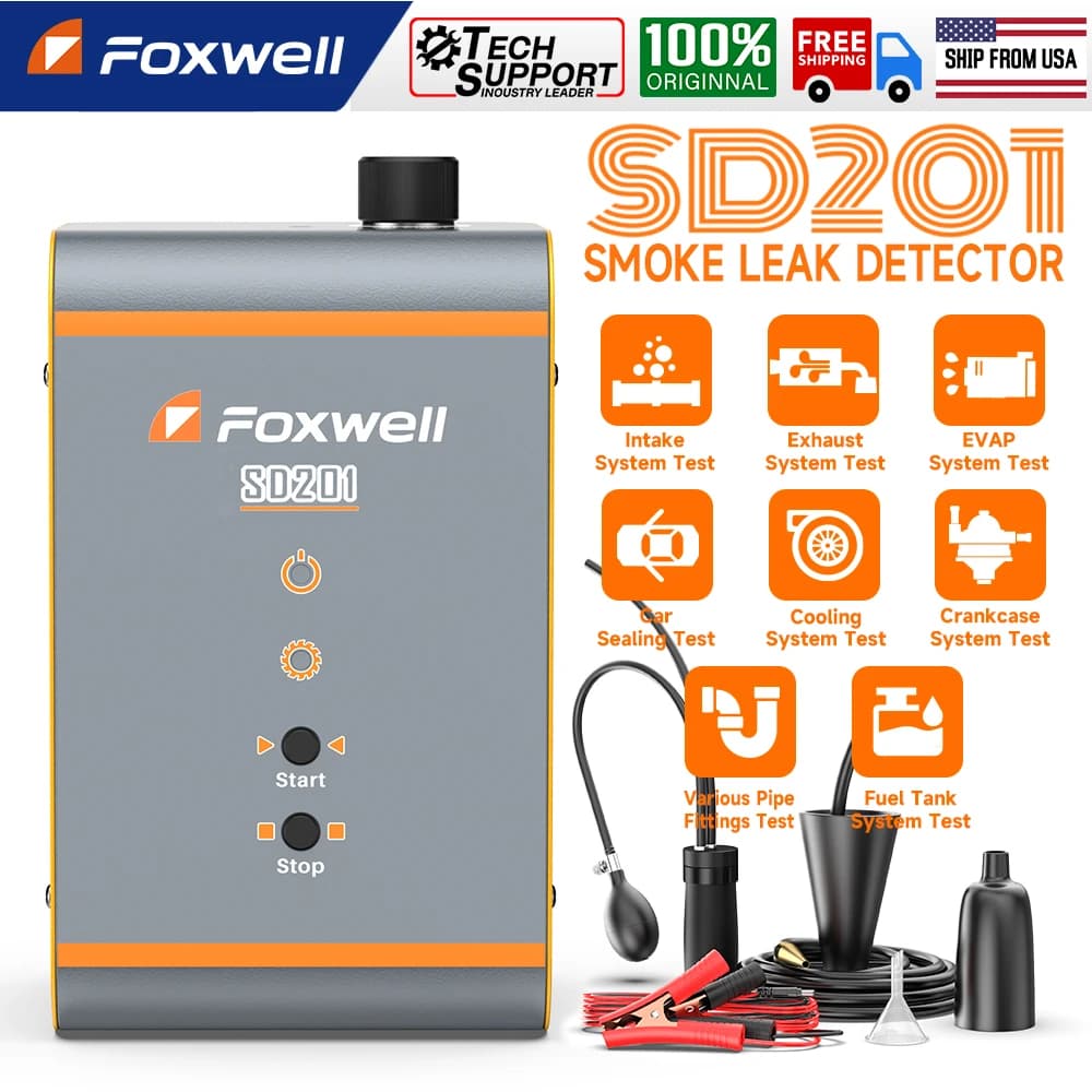 New FOXWELL SD201 Car Smoke Generator 12V Automotive EVAP Fume Machine Diagnostic Tester Vacuum Fuel Pipe Oil Loss Detector