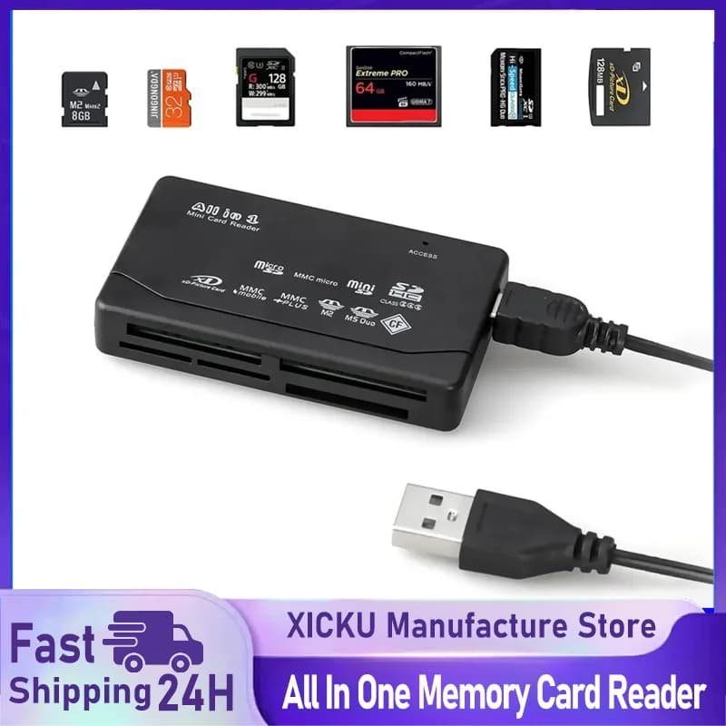 Lettore di schede di memoria XIKCU All In One, lettore di schede esterno USB, lettore di schede SD, SDHC, Mini Micro M2, MMC, XD, CF per fotocamera digitale MP3