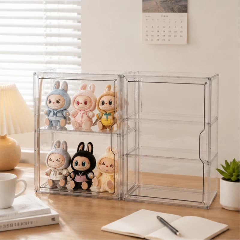 Clear Acrylic 3-Tier Display Case, 2-Grid Dustproof Storage Box, Multi-Layer Organizer for Toy Figures, Collectibles and Blind