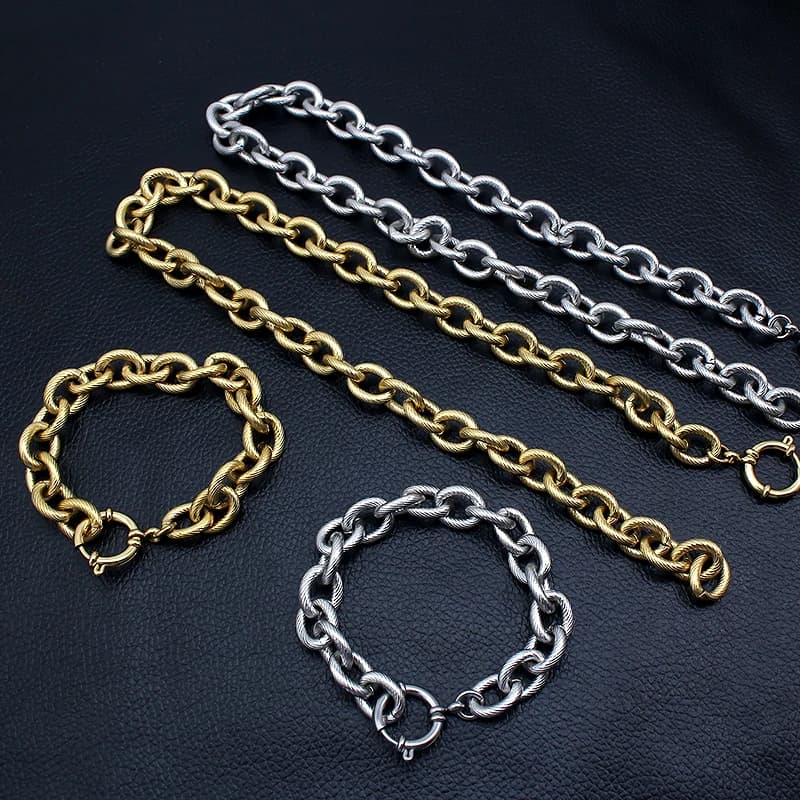 Collana a maglie a strisce Collana in acciaio inossidabile Girocollo Chiusura con chiusura a molla Pendente con ciondolo Funzione fai da te Collana con fibbia personalizzata