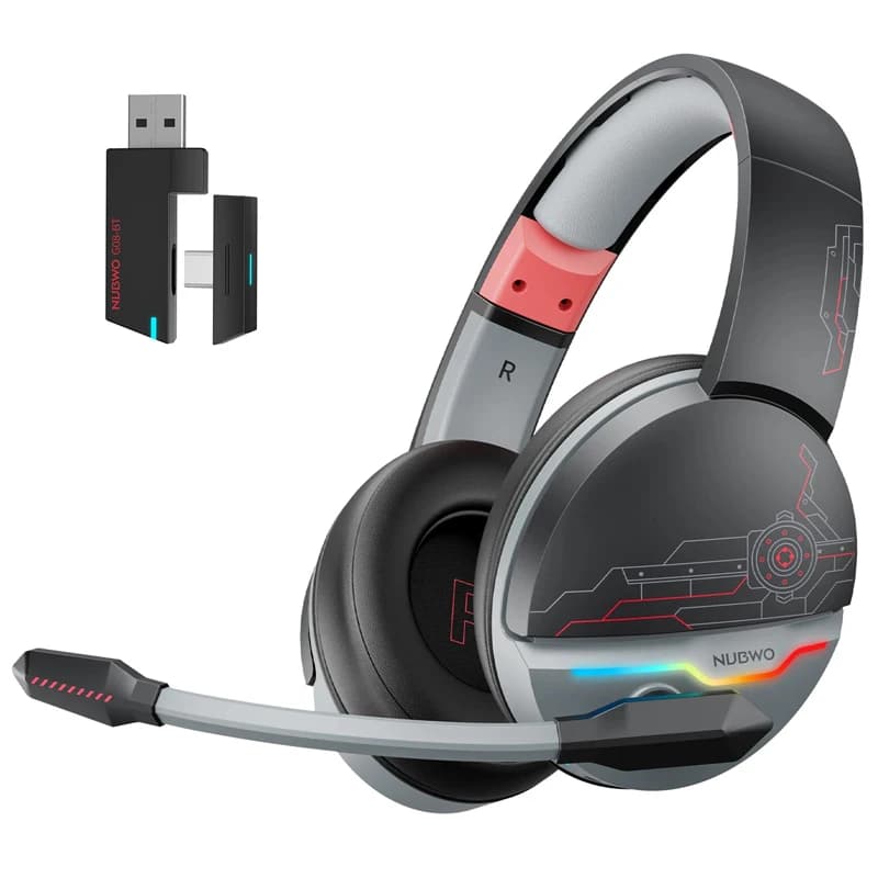 Cuffie da gioco wireless doppie NUBWO G08 con microfono, 2.4GHz Wireless Bluetooth 5.3, driver da 50mm, leggere, illuminazione RGB per PS5, PS4