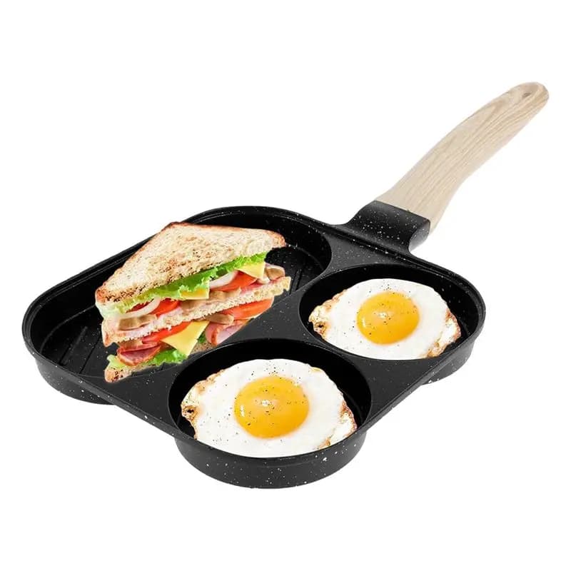 Egg pan A11I 3 in 1, non-stick, with wooden handle, for omelet and breakfast.