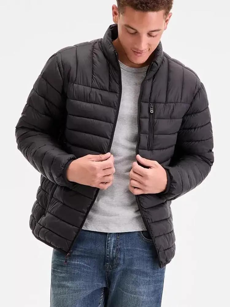 Waterproof Lightweight Autumn Winter Cotton Jacket Men's Stand Collar High End Polyester Fiber Filled Warmth Outerwear