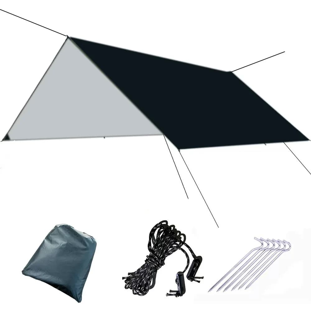 Tenda da campeggio: un riparo multifunzionale per esterni con 6 funi e 6 ancoraggi a terra (senza aste di supporto)