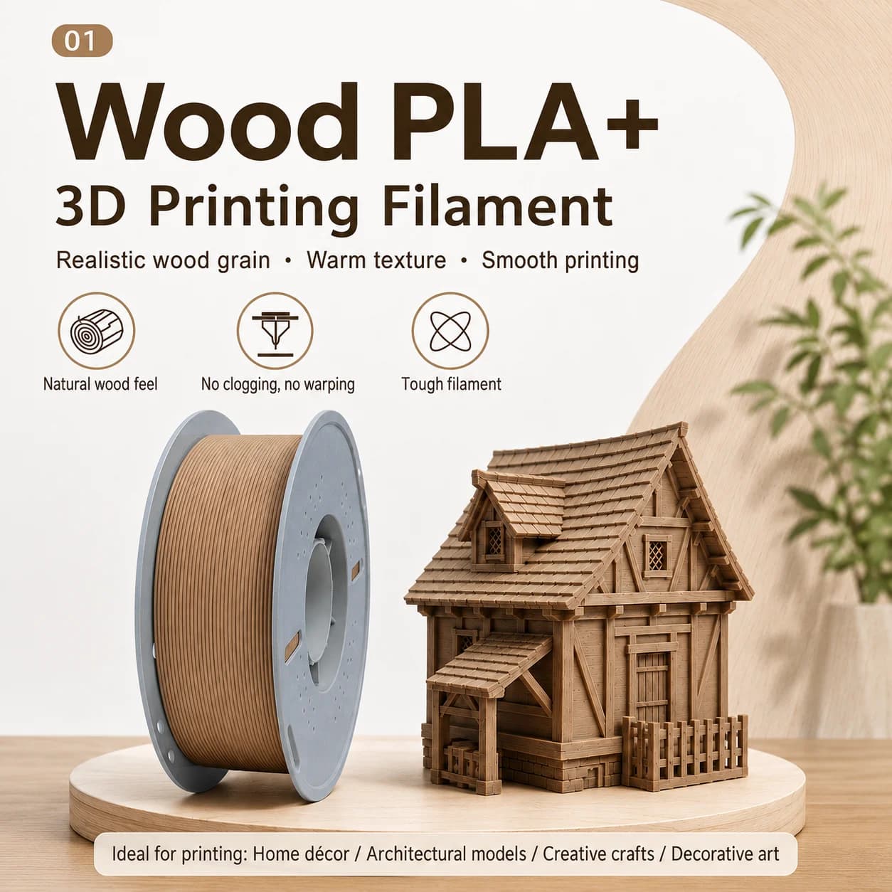 FILADOCK Wood PLA Filament 1.75mm 1KG Natural Wood Texture High Speed Printing Filament for Bambu Lab Creality Prusa FDM Printer