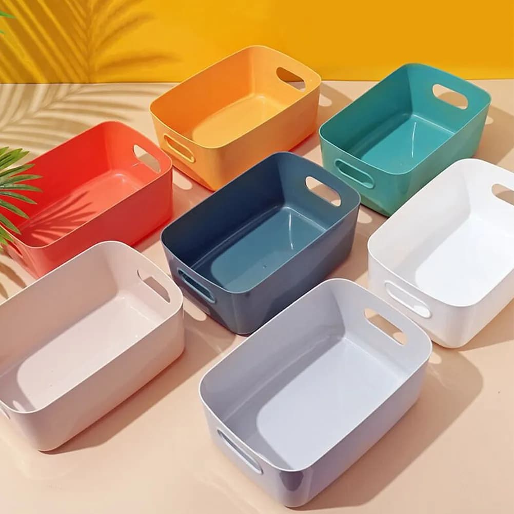 Set di 7 Cestini Portaoggetti in PP con Bordi Lisci, Organizer per Casa, Ufficio, Dispensa, Armadio, Scrivania, Scaffali, Piccoli Oggetti