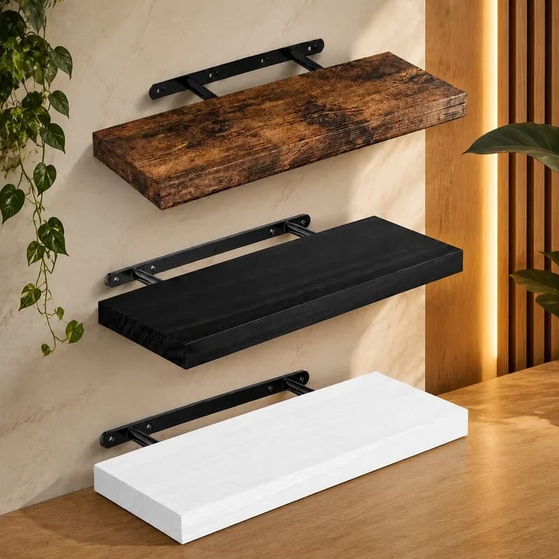 Durable Floating Wall Shelf with Concealed Supports for Kitchen, Bathroom, Nursery, and Living Room Storage