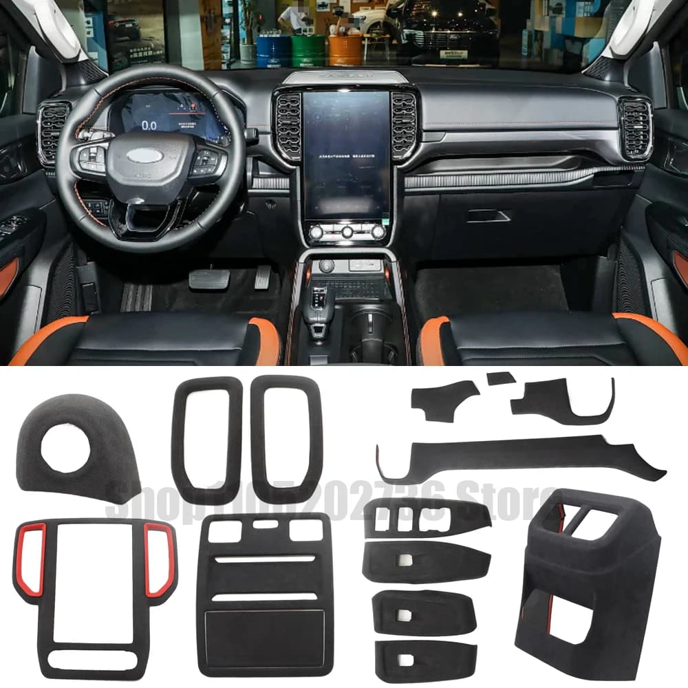 Copertura protettiva in pelle scamosciata italiana Adesivo creativo compatibile con Ford Ranger 2024 2025 2026 Copertura per porta pannello tazza di controllo centrale
