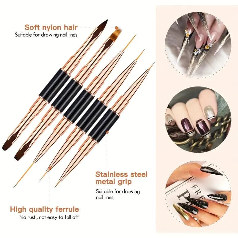 5Pcs/Set Double-Ended Nail Art Brushes Liner Detail Thin Brushes Nail Drawing Pen 3D Nail Art Decorations At Home DIY Manic‘