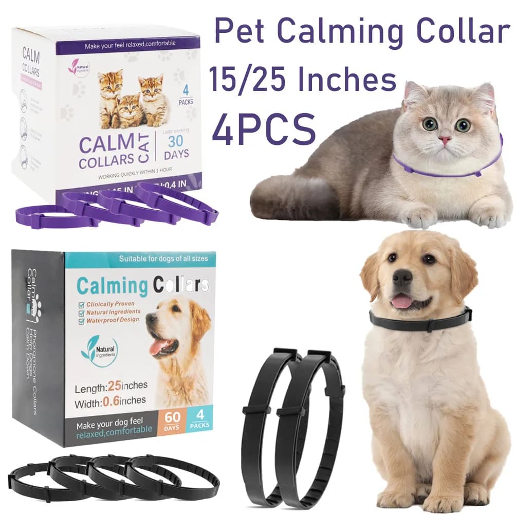 4 pezzi 15/25 pollici collare calmante per animali domestici collare per cani gatto regolabile sollievo efficace ansia stress collana per cani accessori per cani da compagnia