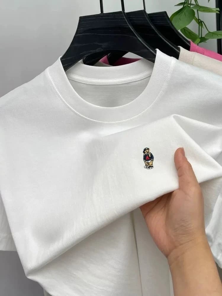 High end short sleeve men's T-shirt luxury brand cartoon bear print Korean style youth casual round neck new top