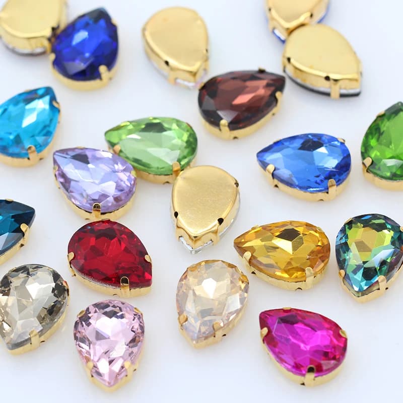 Multi dimensioni 24 colori da cucire su gocce d'acqua strass artiglio dorato a goccia 4 fori per gioielli cucito abito da sposa borsa finiture