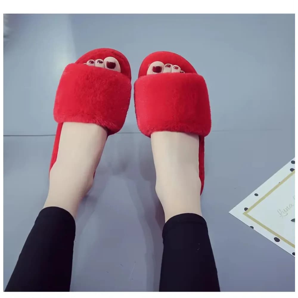 Inverno donna inverno casa pantofole pelose antiscivolo Casual Indoor appartamenti scarpe da terra signore infradito scarpe calde colori solidi