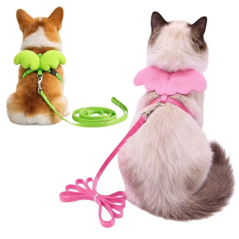 Guinzagli per cani e gatti con ali d'angelo, 120 cm, verdi, leggeri e robusti, per passeggiate all'aperto