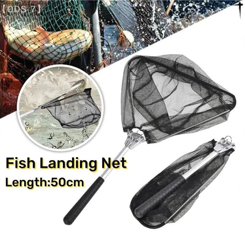 【ODS-7】50cm Foldable Fishing Net Retractable Stainless Steel Fishing Net Triangular Pole Folding Fly Landing Net【WO】