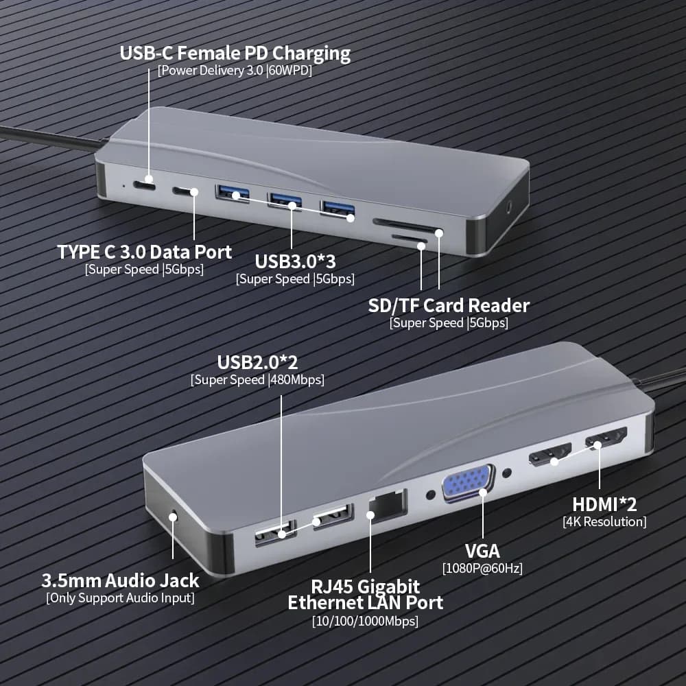Docking station 14 in 1 Thunderbolt HDMI 4K 3/4 USB-C Splitter Port Hub Dock per Air Mac Apple MacBook Pro Accessori per laptop