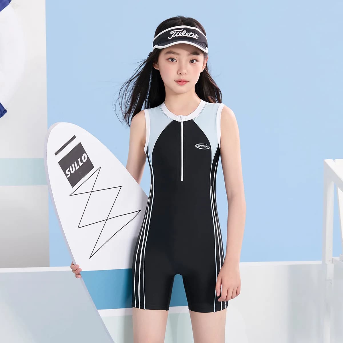 Children UPF50 + Solar Protection Waterproof Surf Beach Front Hinge Swimwear Girl Outdoor Water Sports Swimwear Athletic swimsuit