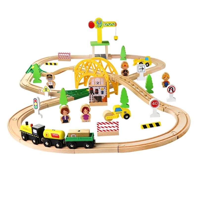 Treno in legno Pista per autostrada Anello da costruzione Set ferroviario Treno magnetico elettrico Giocattolo per tutte le marche Binario in legno Toy Boy G9