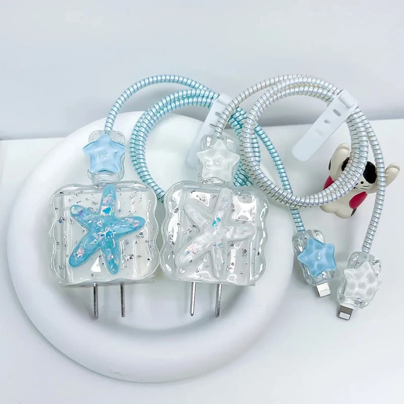 Coreano Carino 3D Crystal Star Cavo USB Della Copertura Della Protezione Per iPhone 18W-20W Linea Dati Morso Testa Cavo Fiore Custodia di Ricarica Veloce