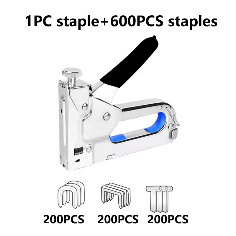 Pistola sparachiodi manuale 3 in 1 Pistola sparachiodi ad aria Pistola per unghie a forma di U Pistola per punti metallici per pittura a olio Cornice per foto Pistola Martin con 600 punti metallici
