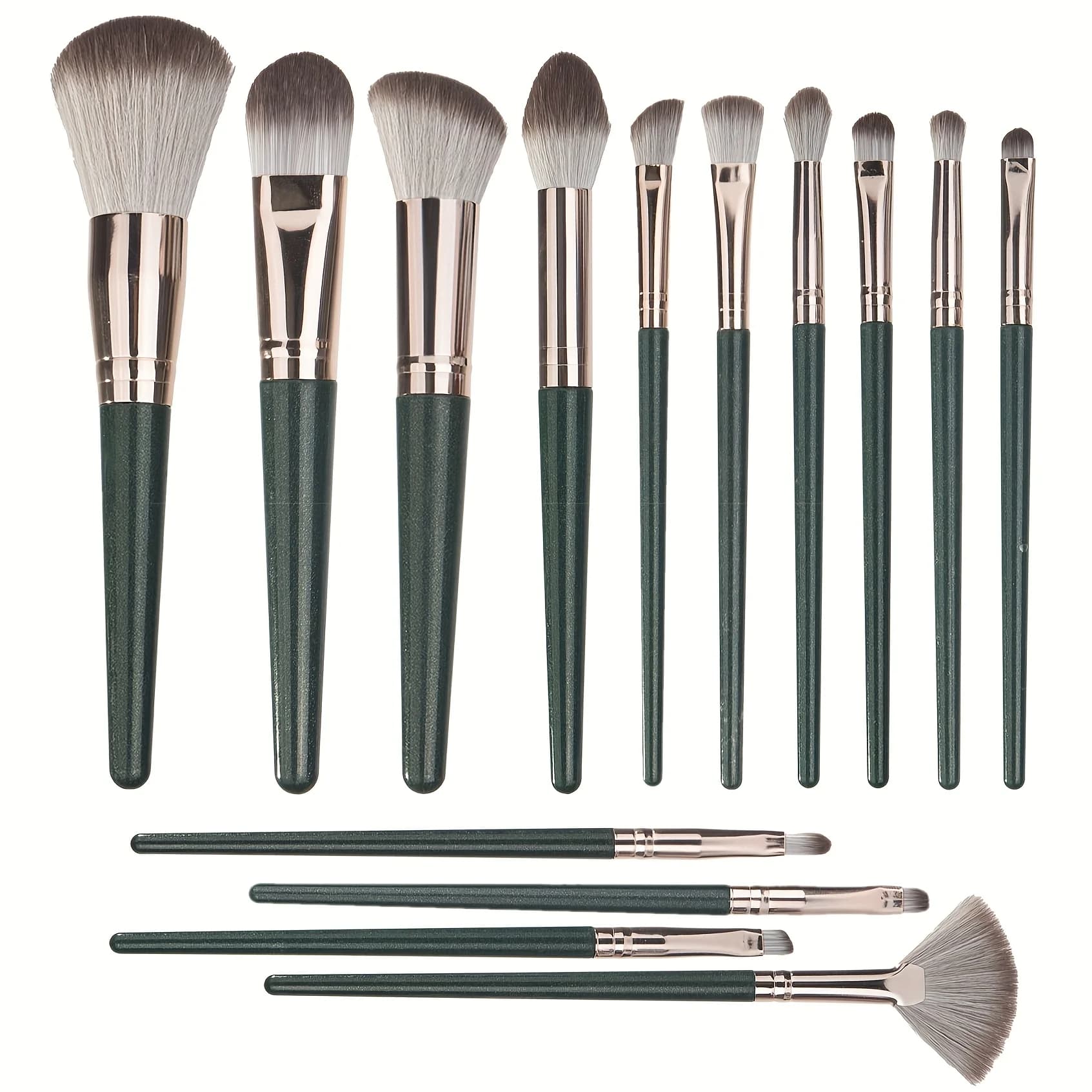 Set di 14 Pennelli per Trucco, Splendida Sfumatura, Set di Pennelli per Ombretto, Set di Pennelli per Trucco Verde Morbido per Fondotinta Viso Sopracciglia Ombretto
