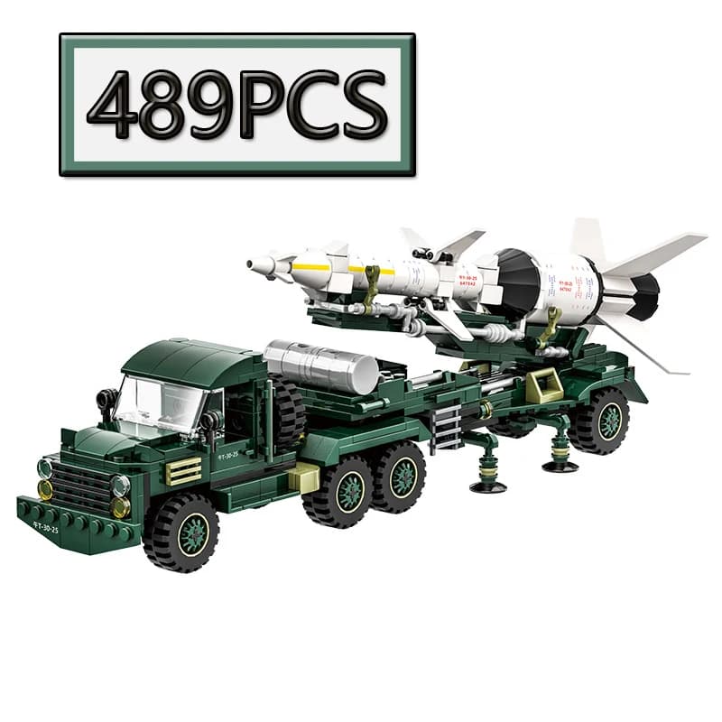 MOC 489PCS Air Defense Missile Transport Vehicle World War II Military Armored Vehicle Model Building Blocks Children's Toys