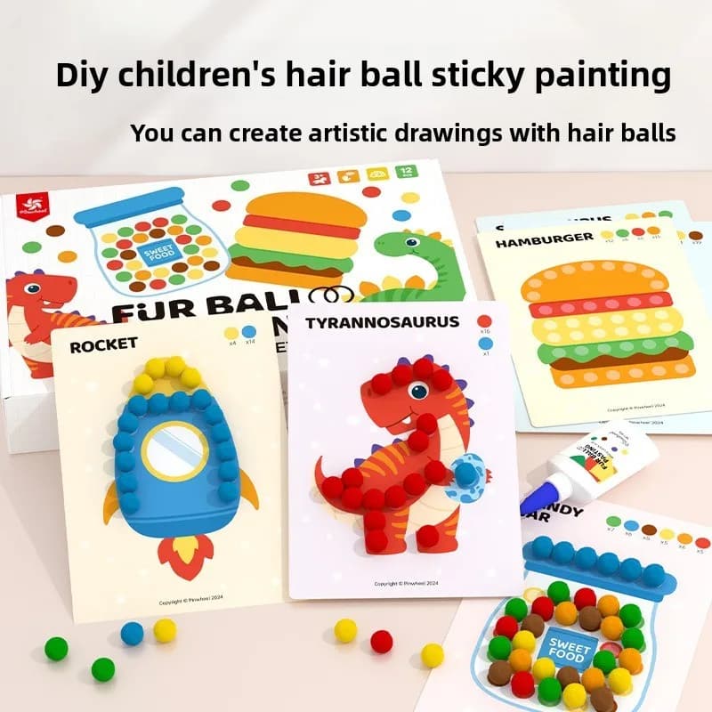 8 pezzi/set adesivi con palline di pelo colorate fai da te giocattoli per l'educazione precoce dei bambini simpatici cartoni animati animali adesivi regali puzzle per ragazzi e ragazze