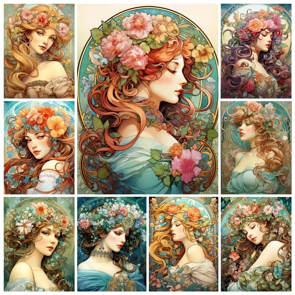 Diamond Painting Art Elegant Women and Flowers Full Diamond Embroidery Cross Stitch New Arrival Mosaic Rhinestone Home Decor