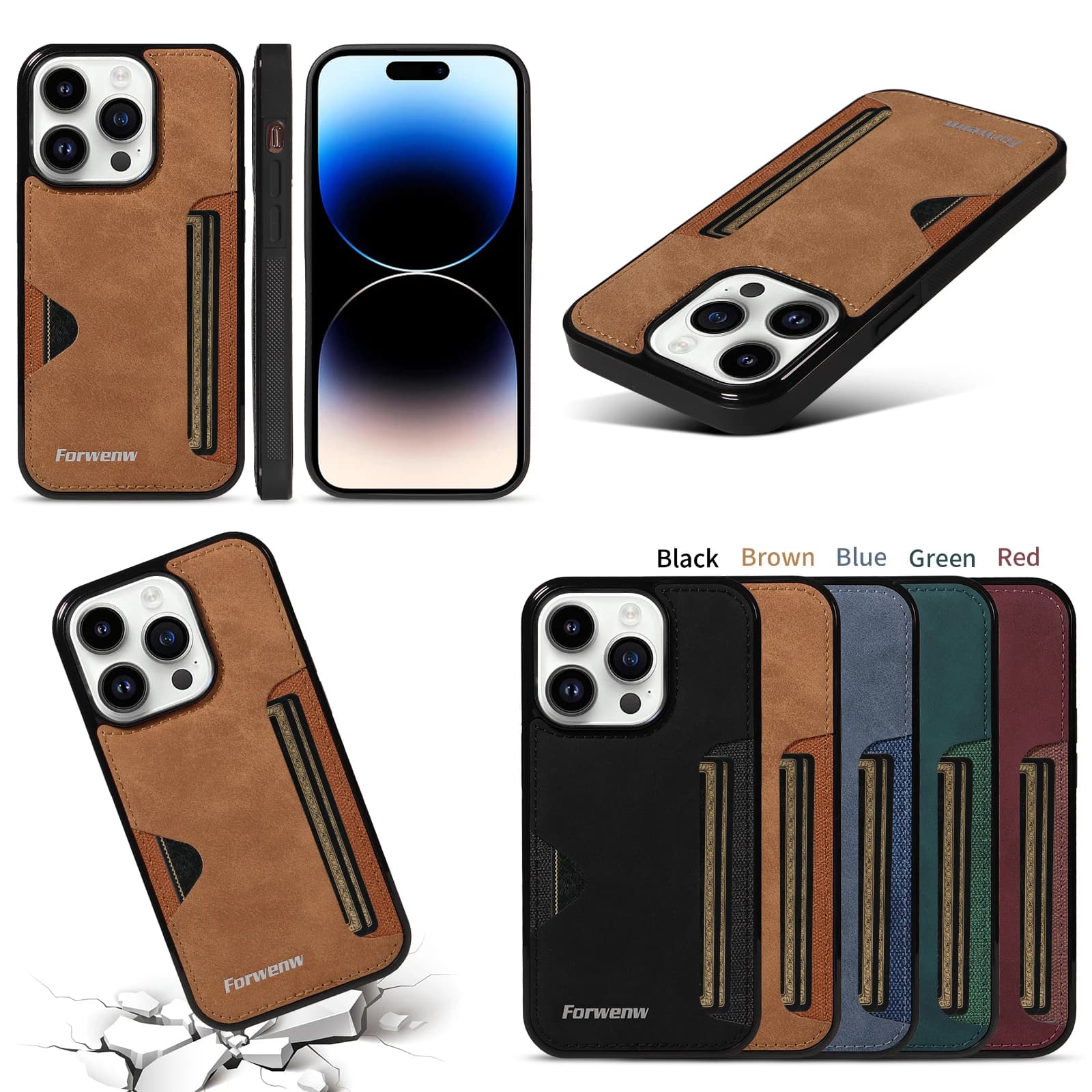 PU Leather Phone Case for iPhone Air 17 16 15 14 13 12 11 Pro Max 16E Mini XS XR SE 7 8 Plus SE Retro Card Holder Wallet Cover
