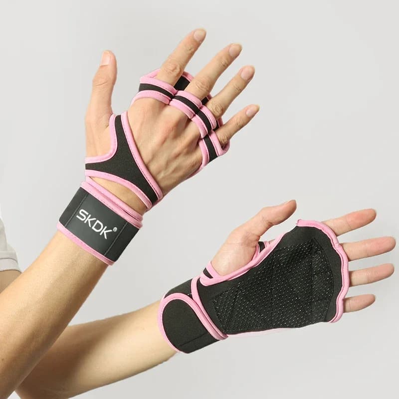 Exercise Gloves with Silicone Anti-slip wrists palm protection lifting weights gym gloves fitness pink color for women
