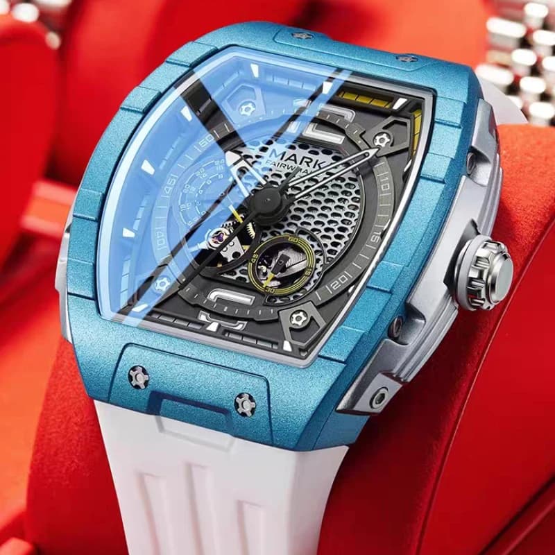 MARK FAIRWHALE Automatic Movement 6002 Tonneau Dial Luminous Silicone Sports Strap Waterproof mechanical watches for men Reloj